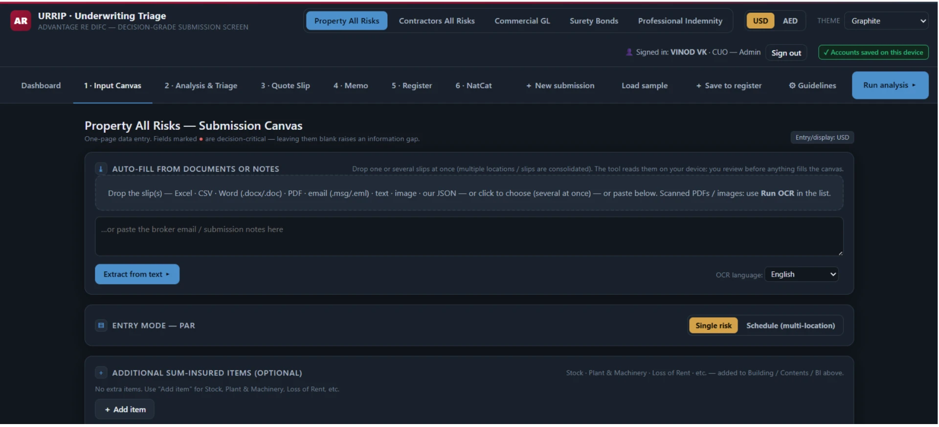URRIP submission canvas with document auto-fill